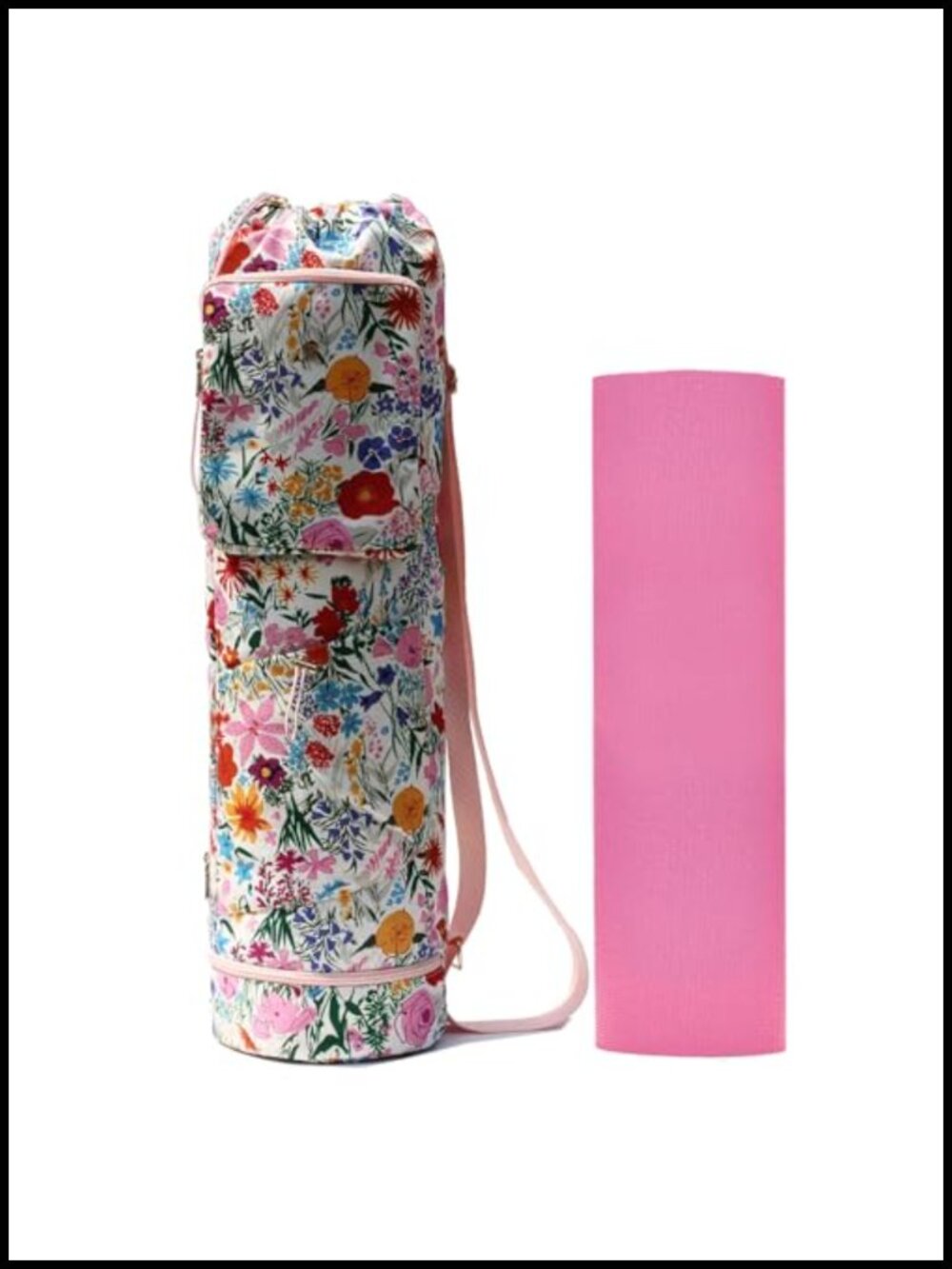 Canvas Yoga Mat Bag Drawstring Carrier with Pockets for Gym Pilates